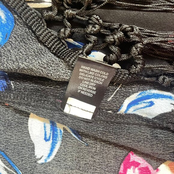 Torrid Kimono Top Womens Black Floral Open Front Fringe Trimmed Bohemian 00 - Picture 5 of 12